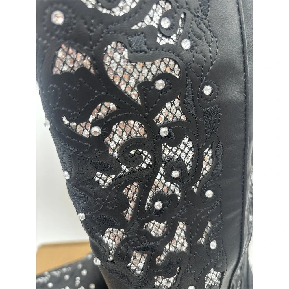 Rhinestone Crystal Women's Cowboy Boots- Mid Calf To Knee High Size 7.5